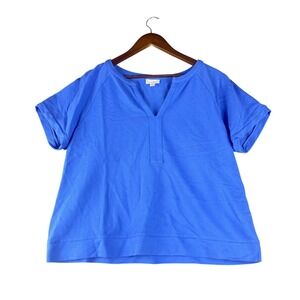 J Jill Womens LP Blue V-Neck Short Sleeve‎ Top 100% Cotton